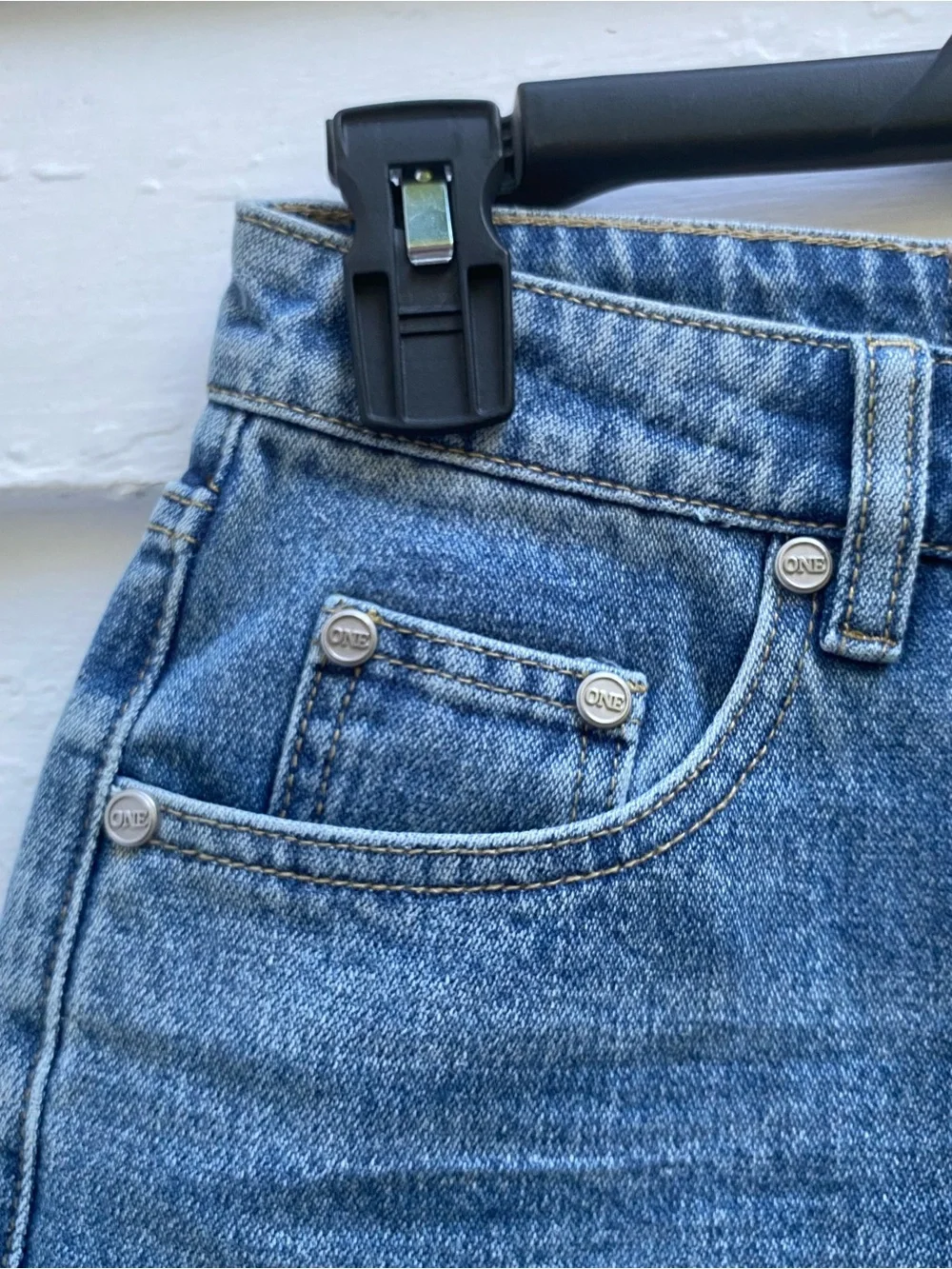 One Teaspoon Denim 720s Long Length Shorts Wide Leg Front Shadow Patch Detail